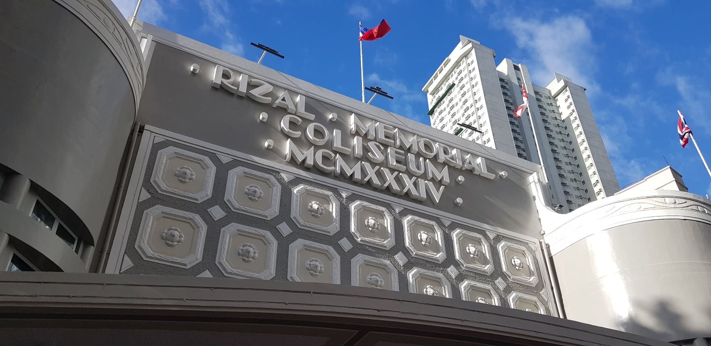 Restored signage and facade of the Rizal Memorial Coliseum Restored signage and facade of the Rizal Memorial Coliseum
